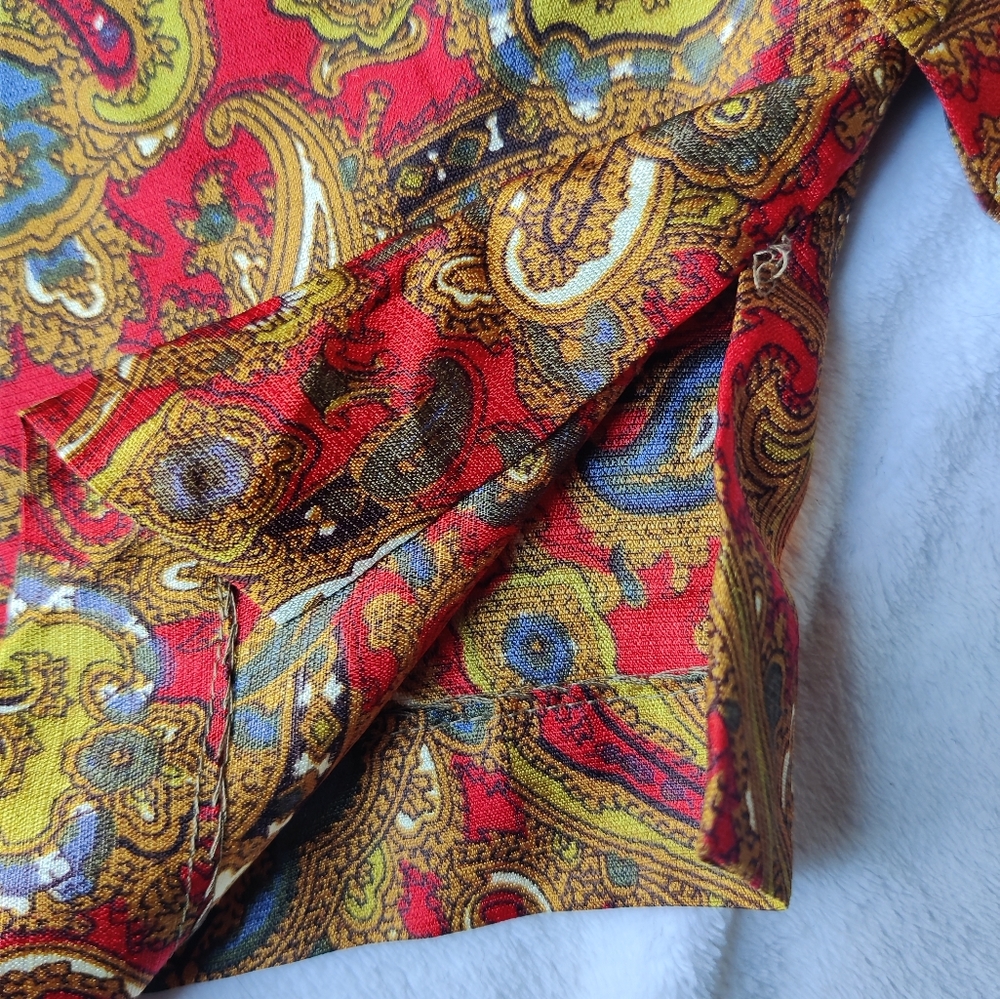 70s Paisley Shirt Women's 38 M Barry Ashley Disco Jewel Tones Psychedelic READ - Picture 13 of 16